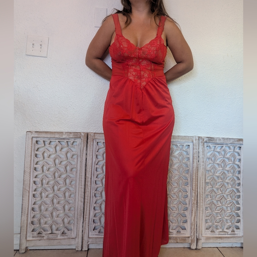 Vintage 1970s Lace And Mesh Maxi Slip